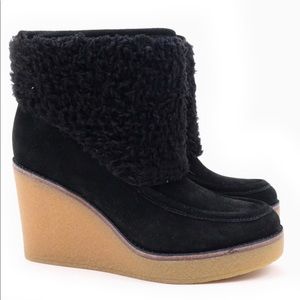 UGG Coldin Black Sheepskin Cuff Wedge Boots